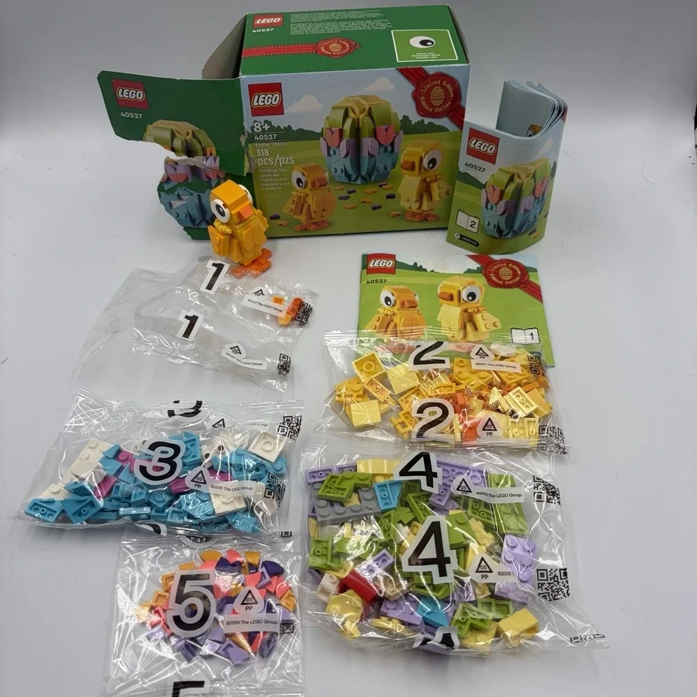 LEGO Easter Sets 40523 & 40527 Easter Rabbits & Easter Chicks Open And Assembled